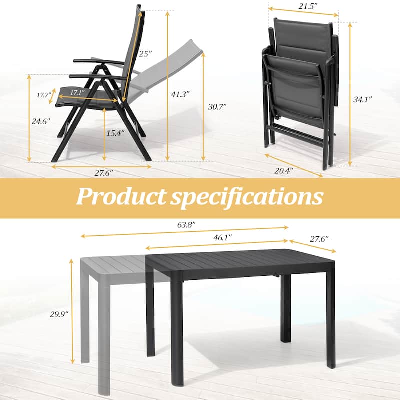 VredHom 5/7-piece Patio Dining Set with Extendable Table and Folding Dining Chairs