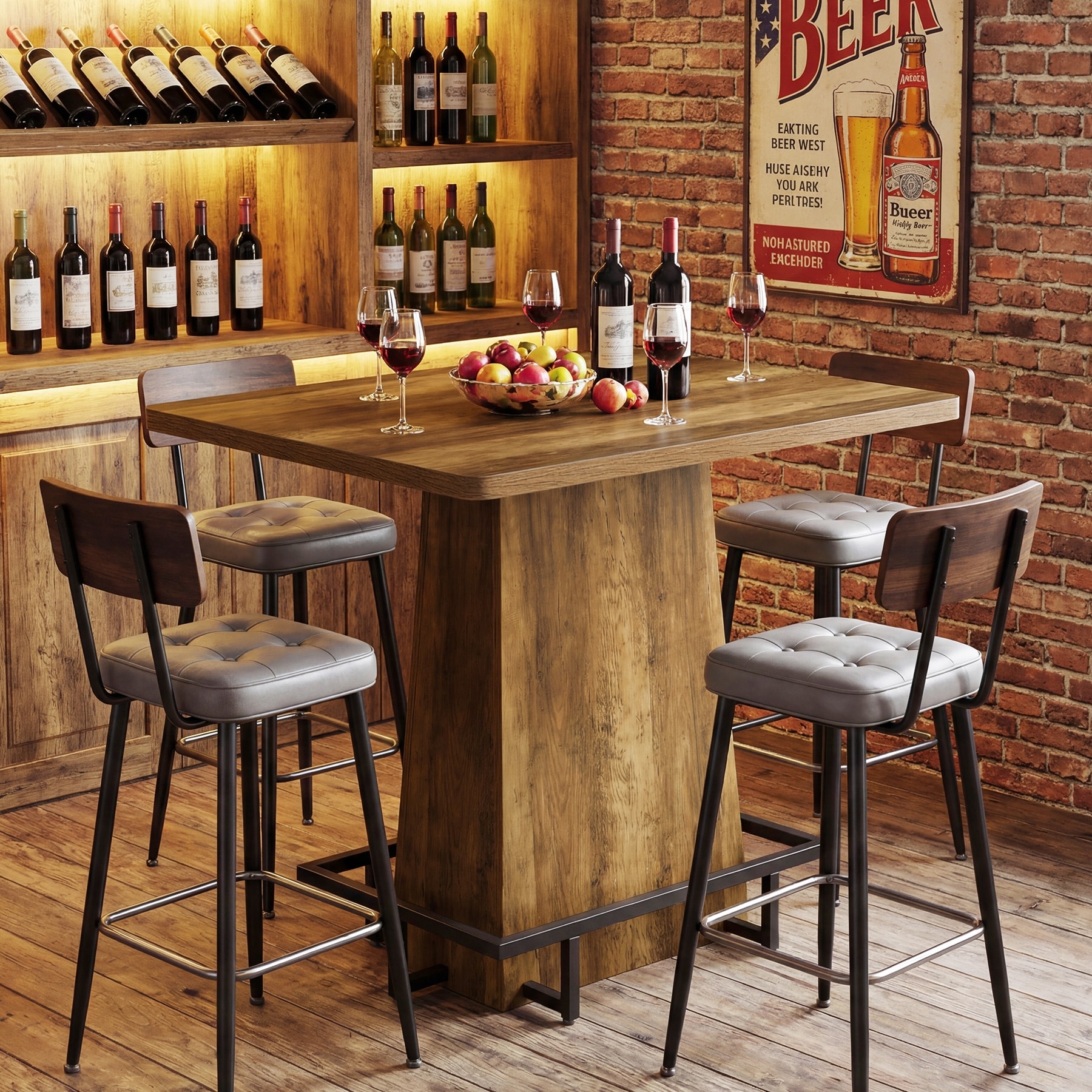 47" Tall Bar Table, Rustic Industrial Pub Table for Bar, Restaurant, Patio, Coffee