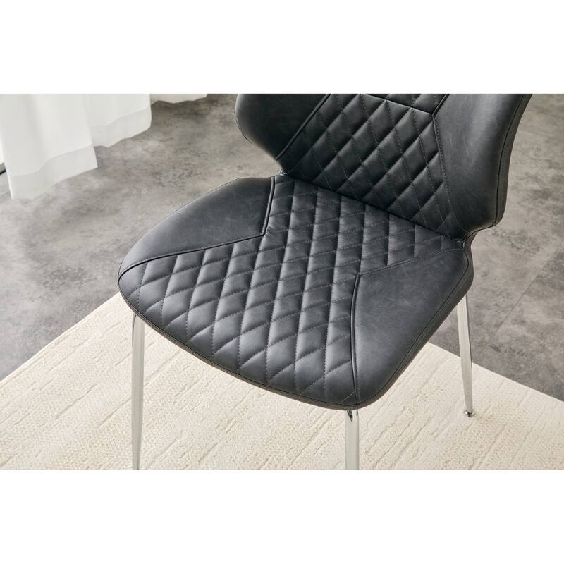 Set of 4, Oil Waxed Leather Dining Chairs with Diamond-Tufted Back