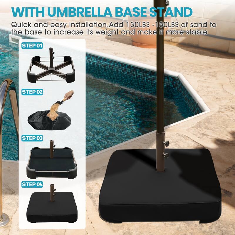 Aoodor 15ft Outdoor Double Sided Market Patio Umbrella with Base Stand
