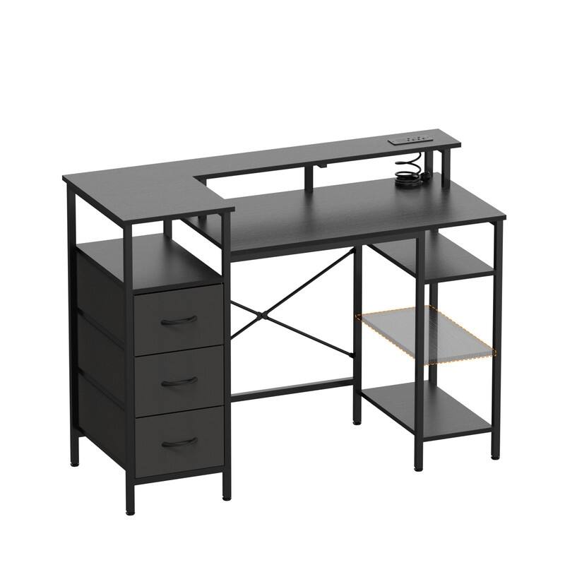 47'' Computer Gaming Office Desk with Charging Station , Storage Drawers, Versatile Writing Work Desk for Home Office Study