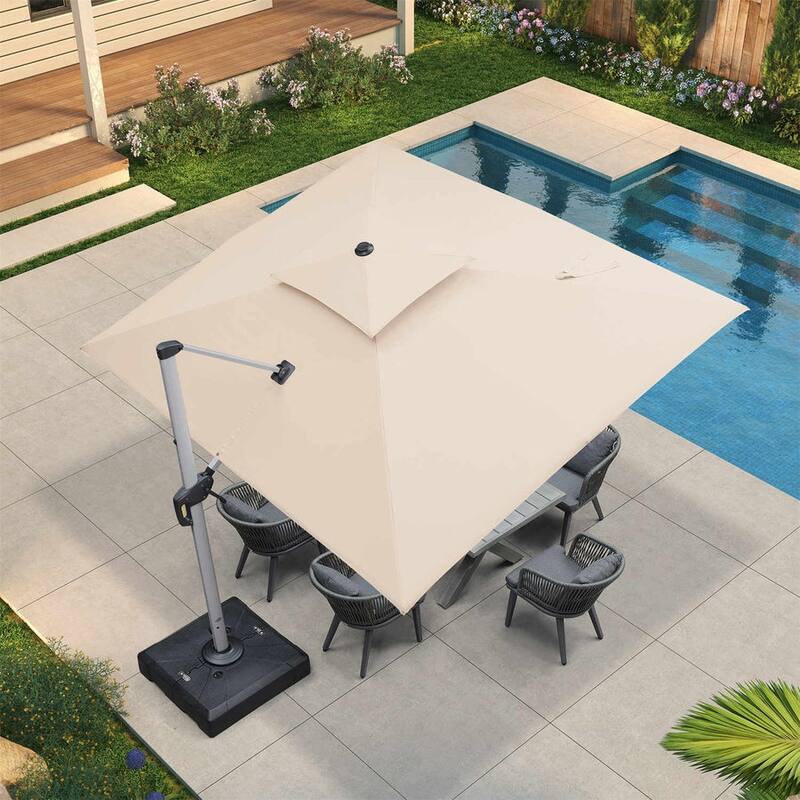 PURPLE LEAF 9 x 11ft Outdoor Rectangle Umbrella Large Cantilever Umbrella - Beige