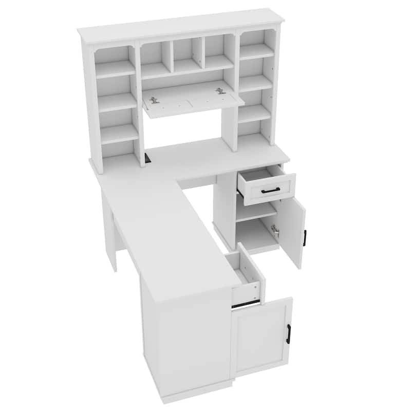 Large Bookcase Desk 2-in-1 Computer Desk L-shape Computer Armoire