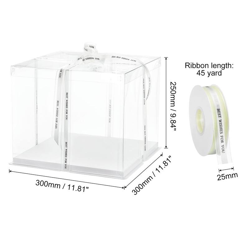 Clear Cake Box with Ribbon, 6Pcs 7"x7"x5" for 4 Inch Cake Packing - White - 12"x12"x10"