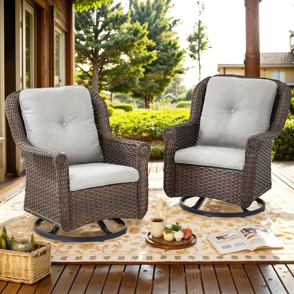 2 Piece Outdoor Swivel Chairs with Cushion Brown - Beige
