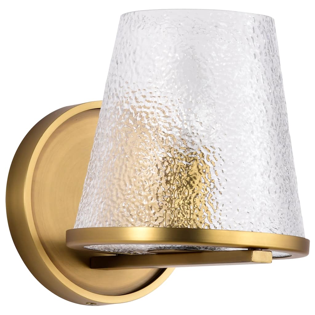 Valentine 1 Light Vanity Vintage Brass Finish Hammered Glass - Vintage Brass