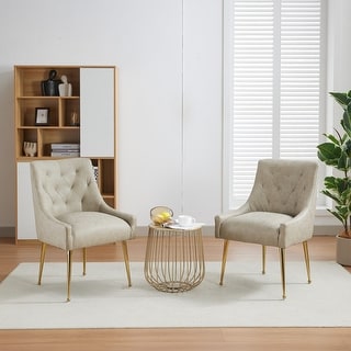 SEYNAR Modern Glam PU Leather Dining Chair Set of 2 with Golden Back ...