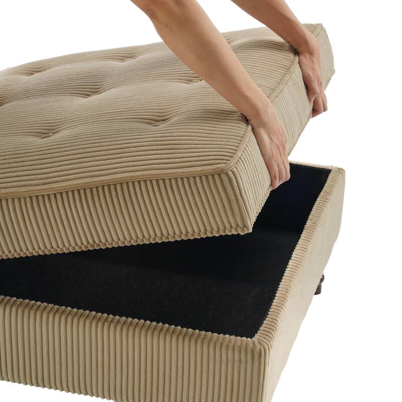 31.78" W Oversized Square Upholstered Storage Ottoman with Wooden Tray