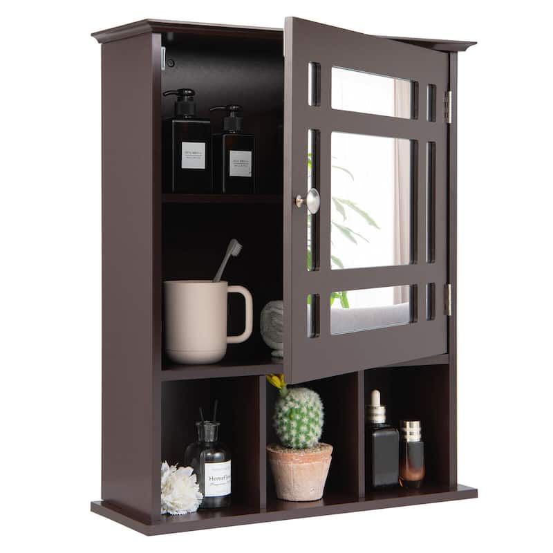 Gymax Mirrored Medicine Cabinet Bathroom Wall Mounted Storage