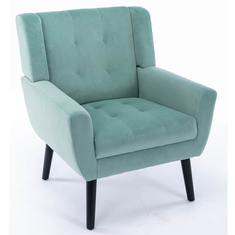 Mint Green Velvet 29.53" Buttons Tufted Accent Chair with Black Legs