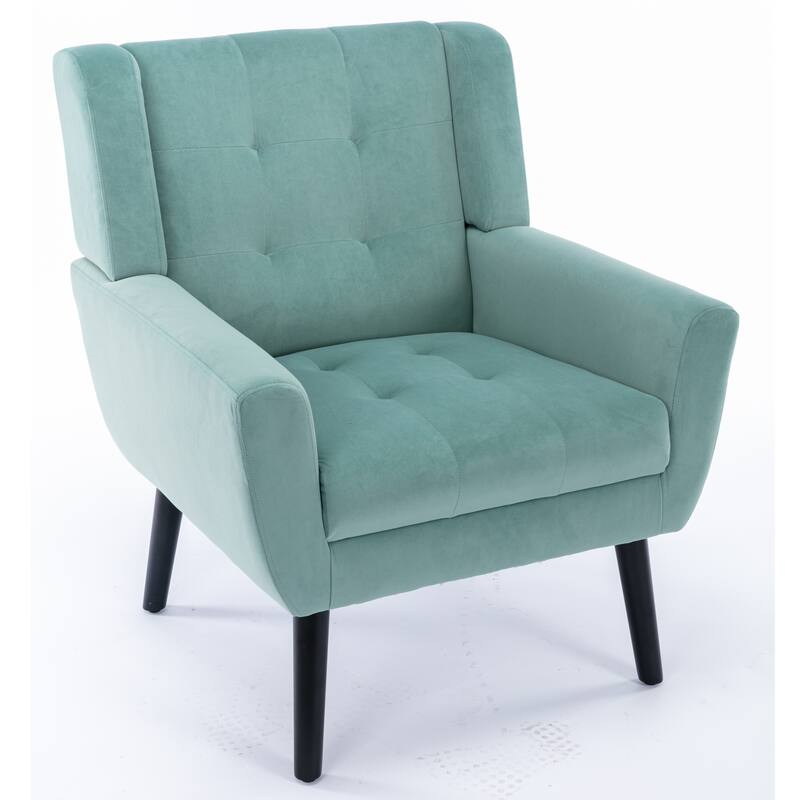 Mint Green Velvet Modern 29.53" Upholstered Buttons Tufted Accent Chair with Black Solid Wood Legs