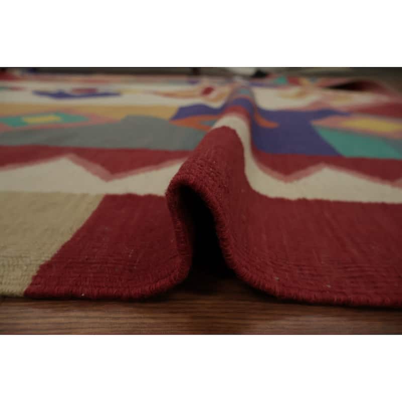 Hand Woven Oriental 100% Wool Carpet Southwestern Modern Multi-Colored Kilim Area Rug - 9' 10'' X 8' 0''