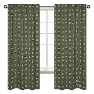 Hunter Green Boho Mudcloth Window Treatment Curtain Panel Pair White Bohemian Woodland Tribal Hatch Gender Neutral Safari Jungle