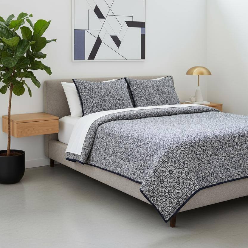 Blue Jay Handcrafted Reversible Quilt with Matching Sham Covers