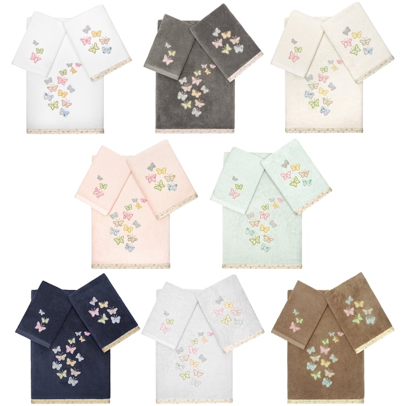 Authentic Hotel and Spa 100% Turkish Cotton Mariposa 3PC Embellished Towel Set
