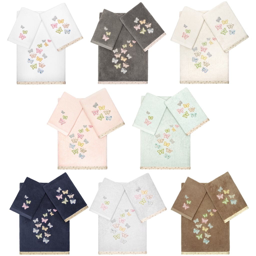 Authentic Hotel and Spa 100% Turkish Cotton Mariposa 3PC Embellished Towel Set