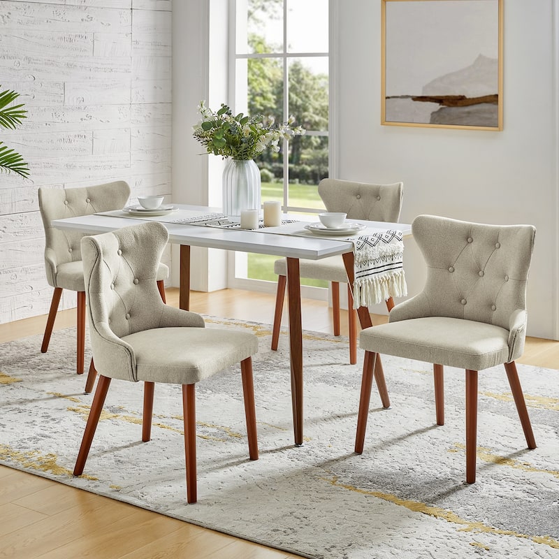 Pedro Mid-century Modern Dining Chair with Solid Wood Leg Set of 4 by HULALA HOME - Ivory