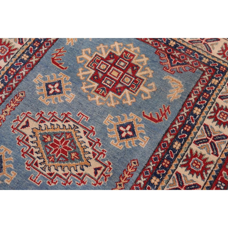 Rustic Kazak Sophie Light Blue/Beige Wool Rug - 3'1'' x 4'5''