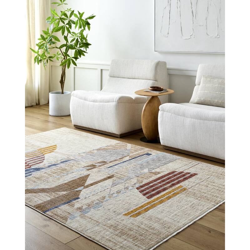 Livabliss Modern & Contemporary Usonia Geometric Area Rug - 7'10" x 10' - Multi/Tan