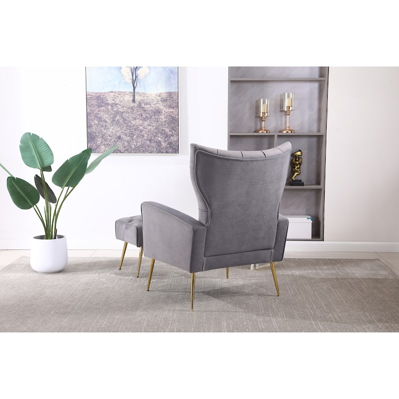 Gray 31.5" Velvet Button Tufted Arm Chair