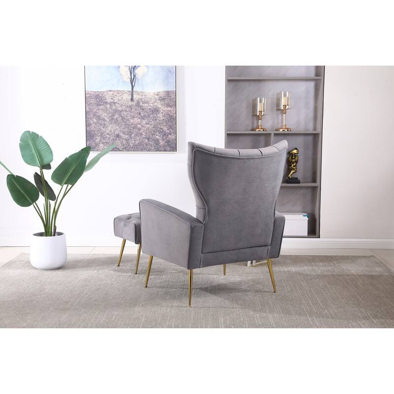 Velvet Lounge Chair Office Chair with Footrest, Black Minimalist Reading Chair Reception Chair with Wing Backrest