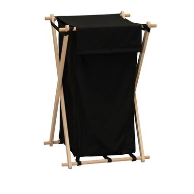 Folding X-Frame Wood Laundry Hamper with Washable Poly-Cotton Bag