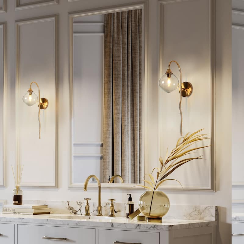 Celesn Modern Glam 1-Light Gold Bathroom Vanity Lights Smoke-gray Glass Wall Sconces - W 6" x H 22"