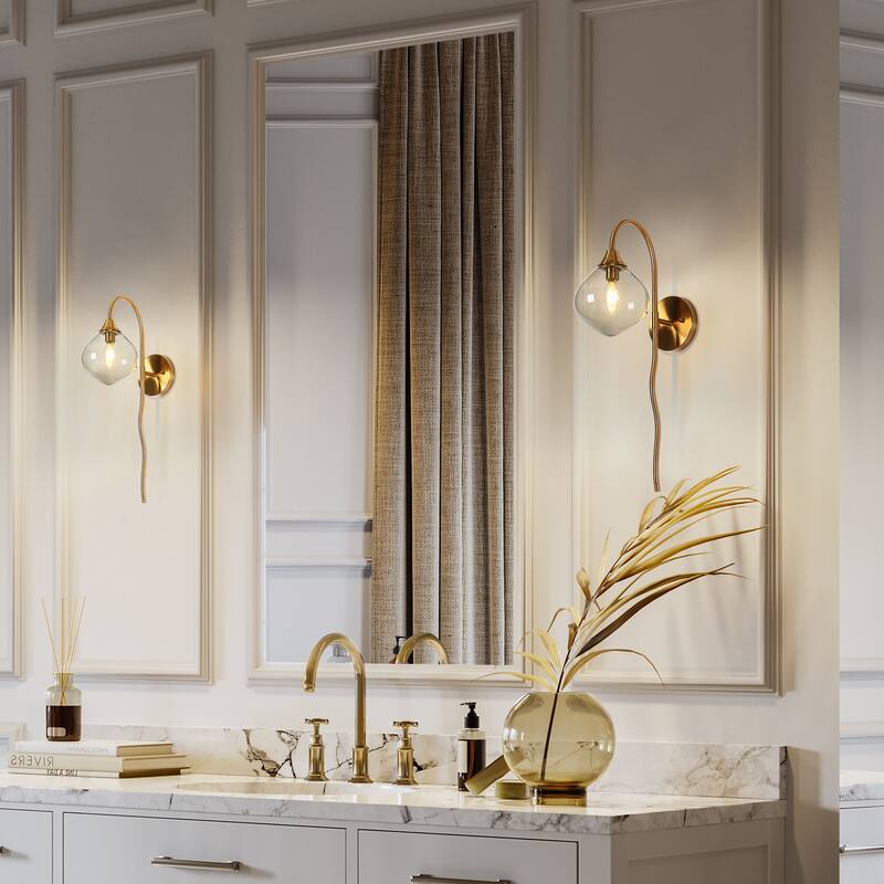 Modern 1Light Gold Wall Sconces HandBlown Colored Glass Bathroom