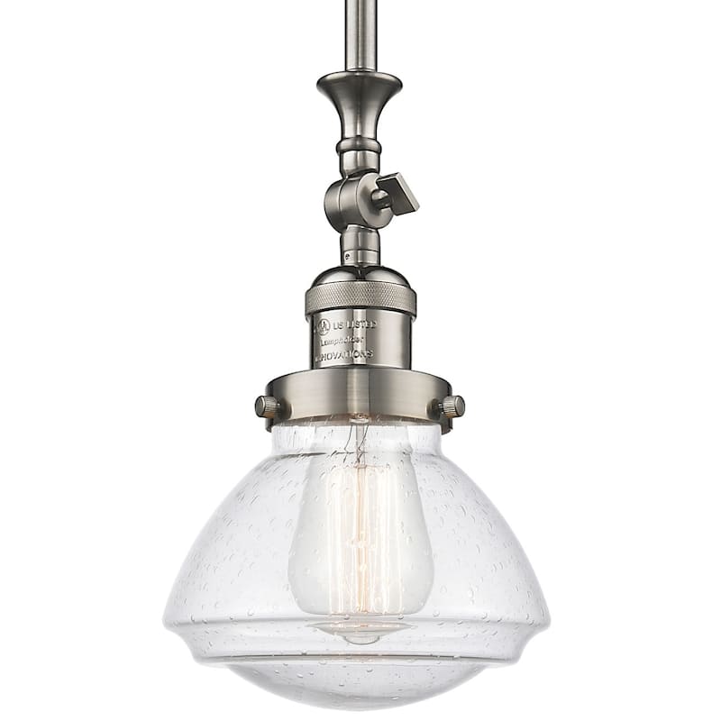 Innovations Lighting Olean 7" Wide Mini Rod Hung Adjustable Pendant - Brushed Satin Nickel / Seedy