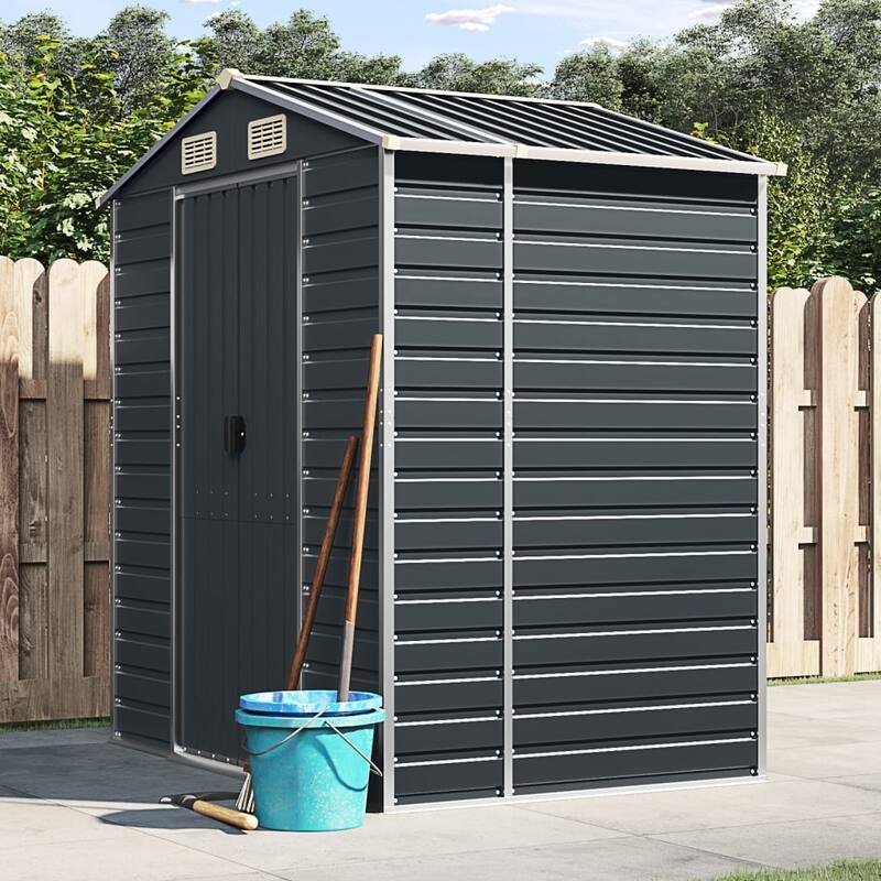 vidaXL Garden Shed Metal Outdoor Storage Shed Anthracite Galvanized Steel - 75.2" x 51.2" x 78" - Anthracite