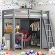 preview thumbnail 1 of 16, Twin Size Loft Bed With Wardrobe and Desk and Shelves for Home Grey