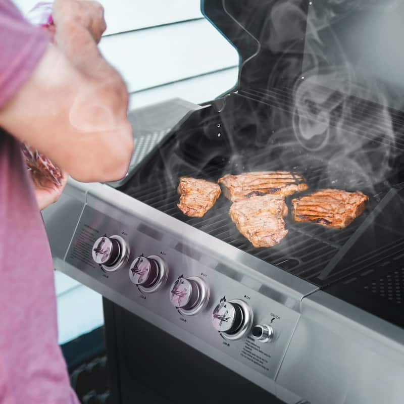 Royal Gourmet SG4003B 4-Burner BBQ Propane Gas Grill with Stainless Steel Upper Lid, Black & Silver