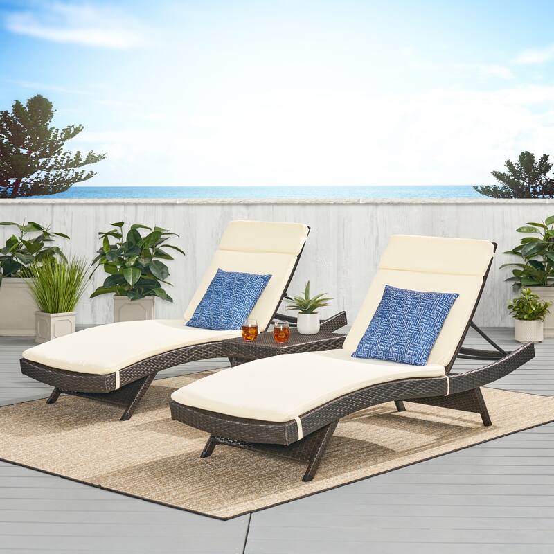 Vilano 3-piece Outdoor Cushioned Lounge Set by Havenside Home by Christopher Knight Home - Brown Wicker With Beige Cushion