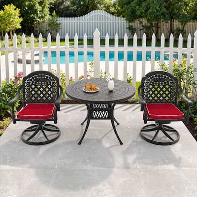 3-Piece Aluminum Round Outdoor Patio Dining Set, 2 Cushioned Swivel Chairs, Table, All-Weather Frames
