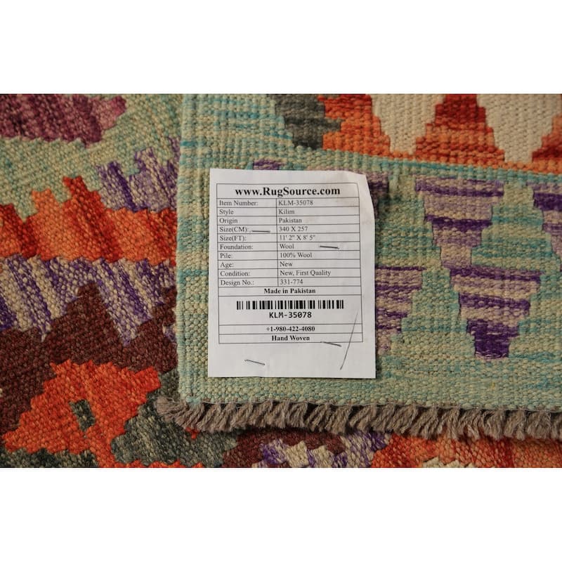 Orange Kilim Reversible Rug Flatweave Oriental Wool Carpet - 8'5"x 11'2"