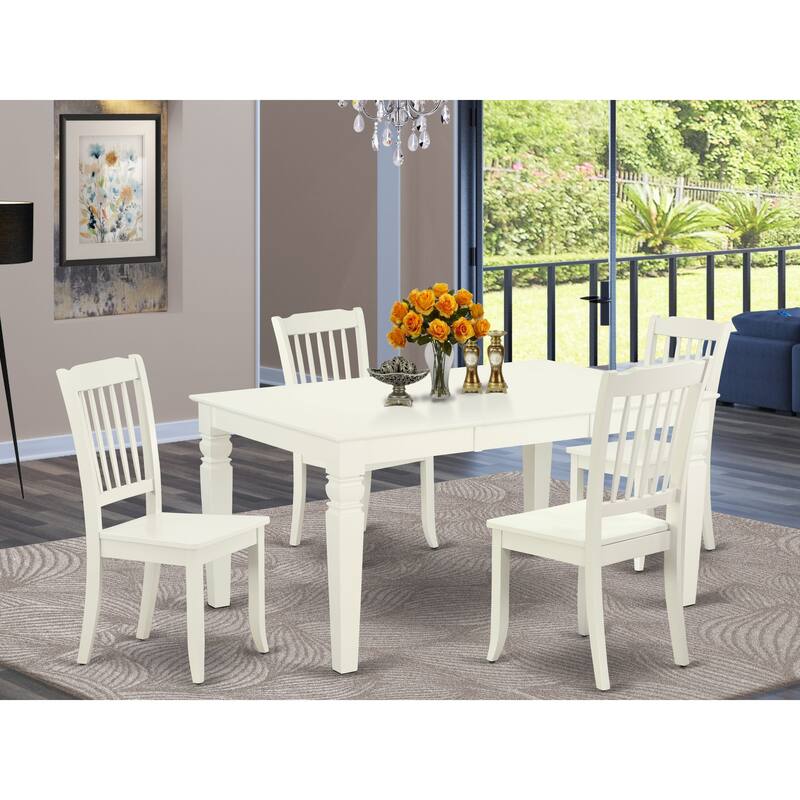 East West Furniture Kitchen Table Set- a Dining Table and Solid Wood Seat Chairs, Linen White(Pieces Options)