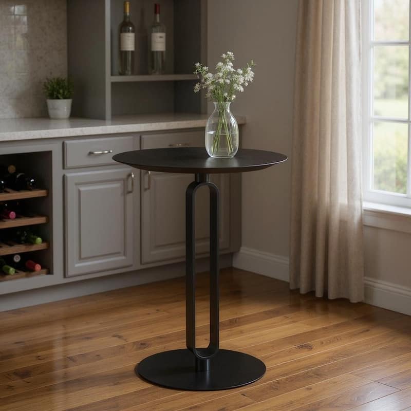 HomeRoots 24" Black Wood and Steel Rounded Bar Table - 24.00 in. x 35.40 in. x 24.00 in. - Black