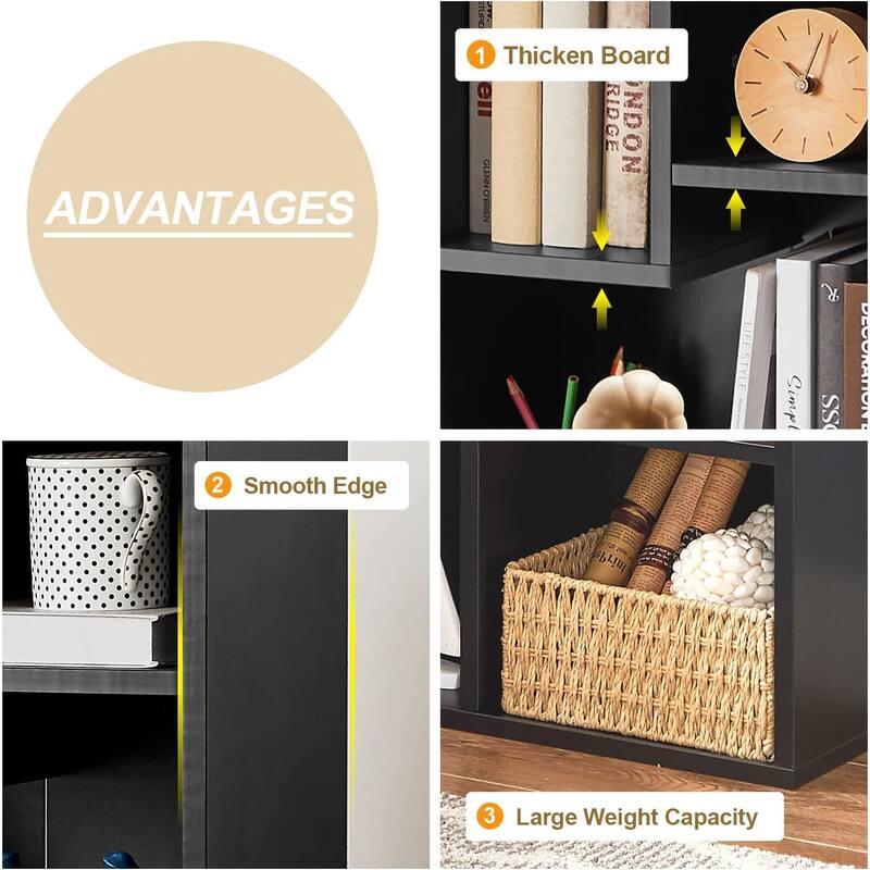 VECELO, (Set of 2) 4-Tier Five Open Cube Wooden Bookcase Organizer, Bookshelf, Book Storage