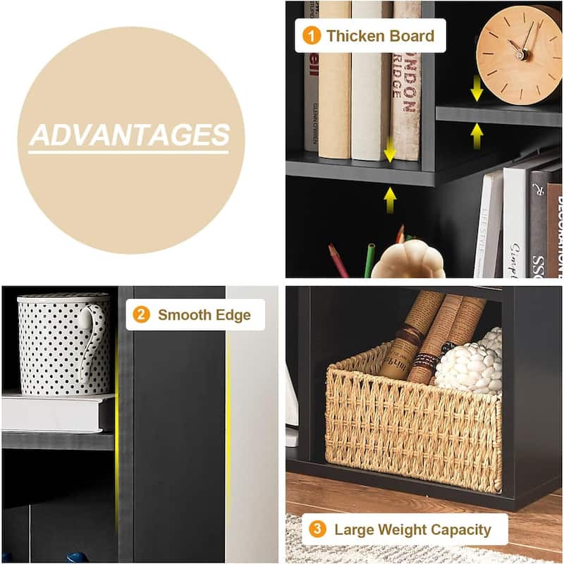 VECELO Modern Irregular Shape Tall Bookshelf Multi-Purpose Waterproof Vertical Horizontal Storage for Bedroom Living Room