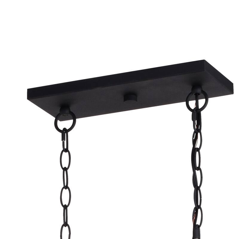 5 Light Chandelier Island Pendant Light - Black Ash Wood Cage Linear Fixture - 96.5