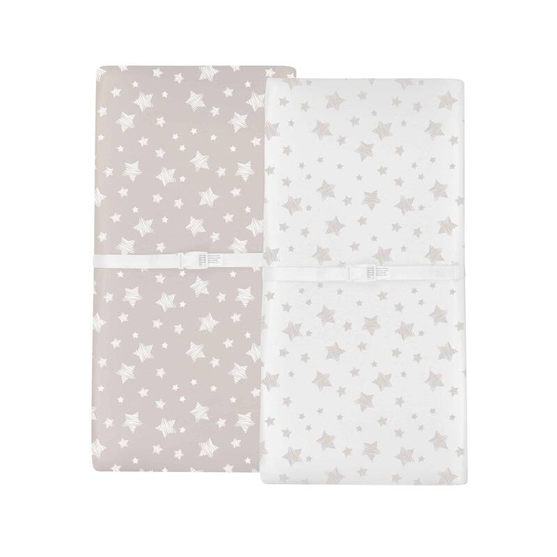 Ely's & Co. Baby Fitted Changing Pad Cover - Cradle Sheet Set - 2 Pack - 32" x 16" - Tan Drawn Star