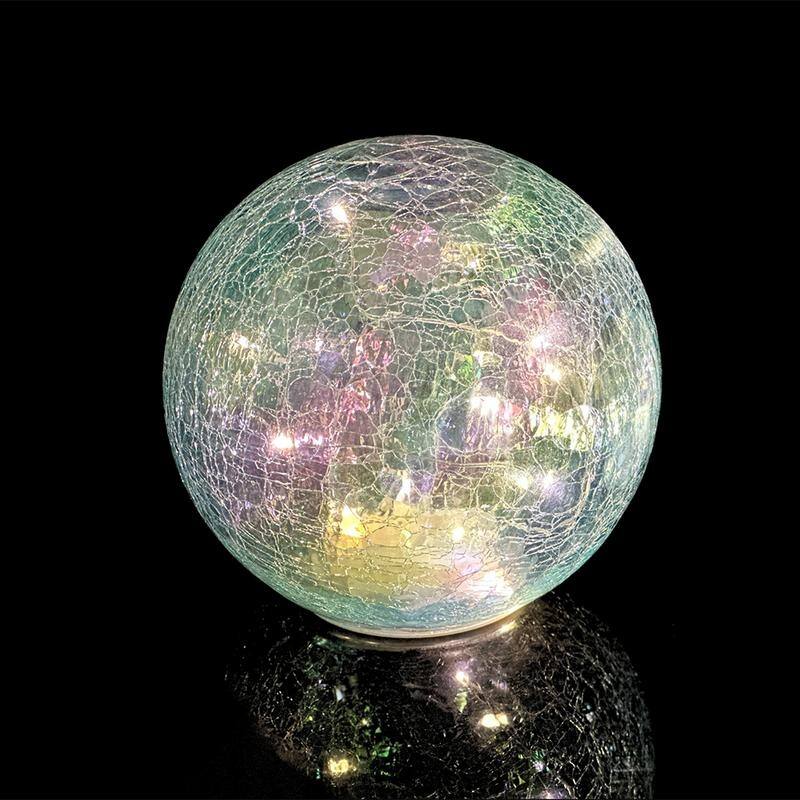 Crackle Glass LED Globe Light, Gold Mercury Orb Lamp for Christmas Decor, Table Centerpiece, Gift