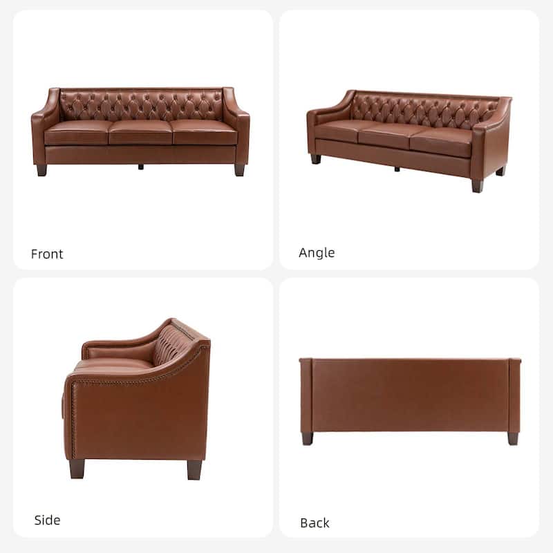 Mateo 82.28" Wide Transitional Genuine Leather Sofa with Nailhead Trim and Button-Tufted Back
