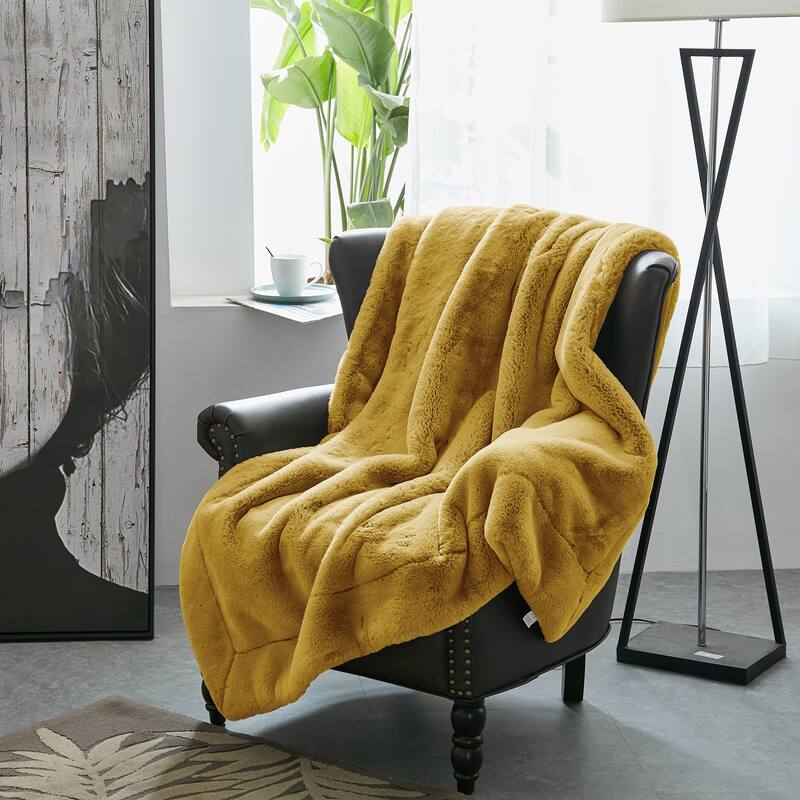 Heavy FauxFur Throw -50''x60''/60''x80'' - 60" x 80" - Lemon Curry