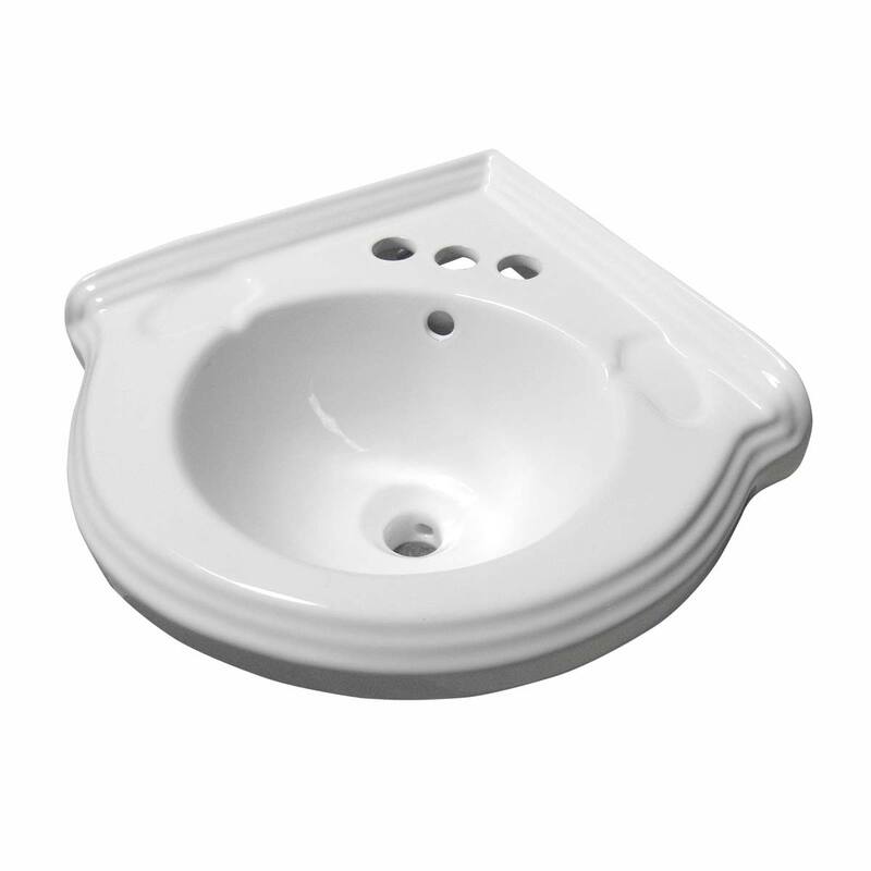 22" White Wall Mount Bathroom Sink with Faucet, P trap and Sink Drain