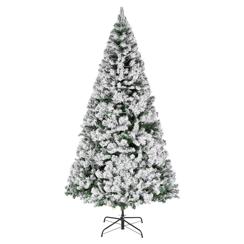 Green PVC and Iron 7.2x4.5 ft Snow Flocked Christmas Tree with 470 LED Lights - 4.5 x 7.2 ft