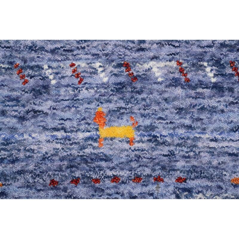 Hand Knotted Oriental 100% Wool Carpet Tribal Animal Pictorial Navy Blue & Blues Gabbeh Area Rug - 8' 3'' X 5' 4''