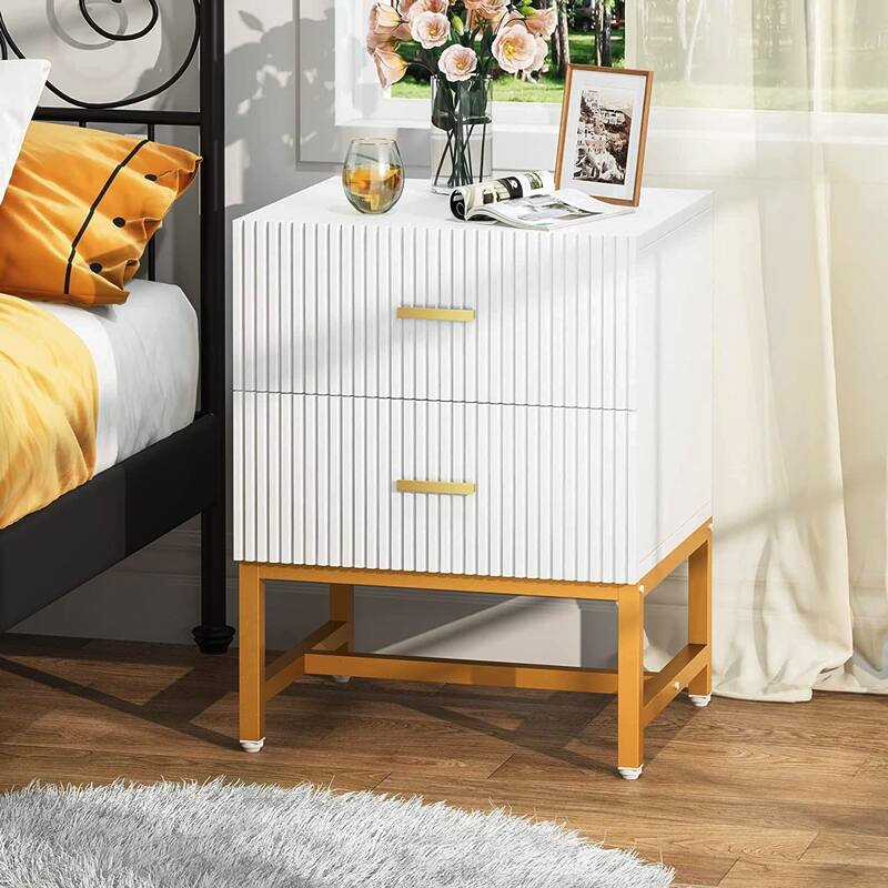 White Nightstand 2-Drawer Bedside Table for Bedroom Sofa side Table