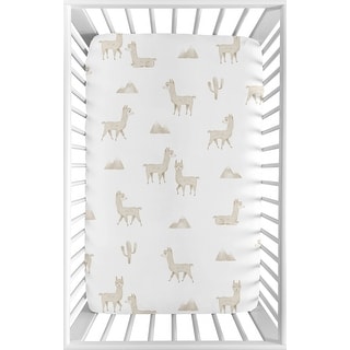 Boho Llama Baby Boy Girl Fitted Mini Portable Crib Sheet - Neutral Beige Taupe Tan Bohemian Southwest Aztec Watercolor Farmhouse