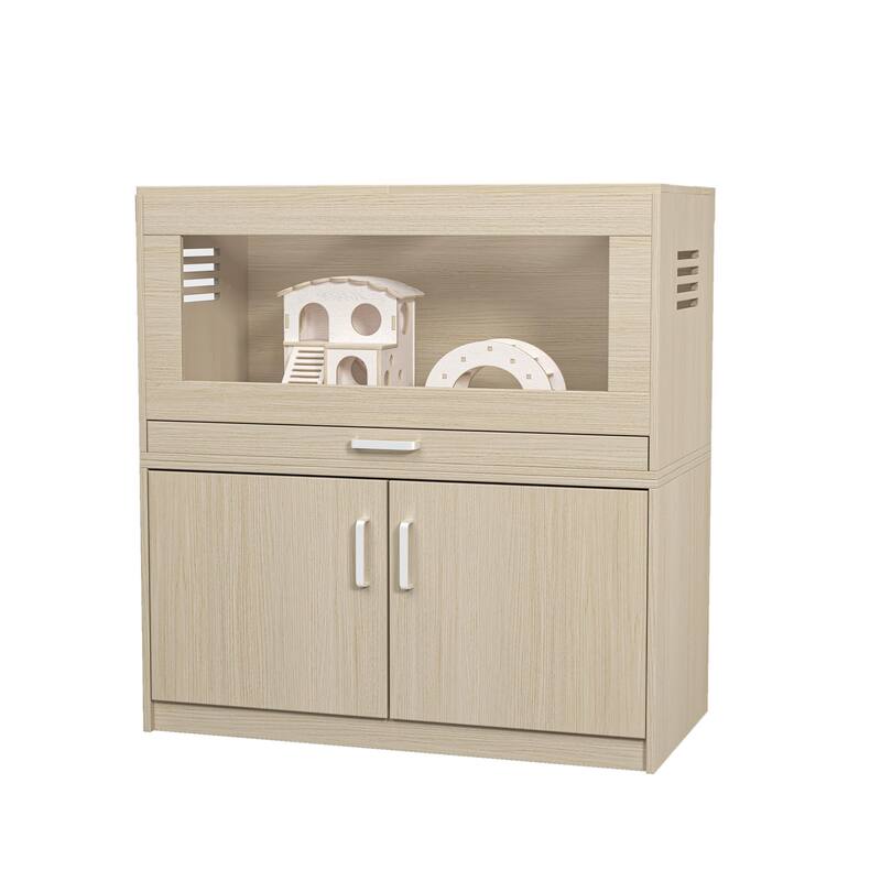 Roomfitters Wooden Hamster Cage with Storage Cabinet, Guinea Pig Hutch with Bridge and Acrylic Panels, X-Large Rat Cage